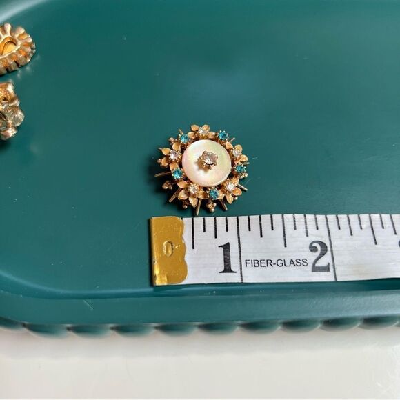 Stunning 3 Piece Vintage 50s 60s MCM Atomic Era Aqua Tone Crystal Brooch Pin Lot - Picture 6 of 10